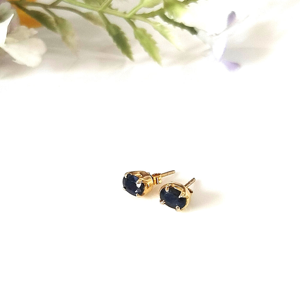 Black Onyx 14k Gold Stud Earrings, Minimalist Stone Earrings, Gift For Her