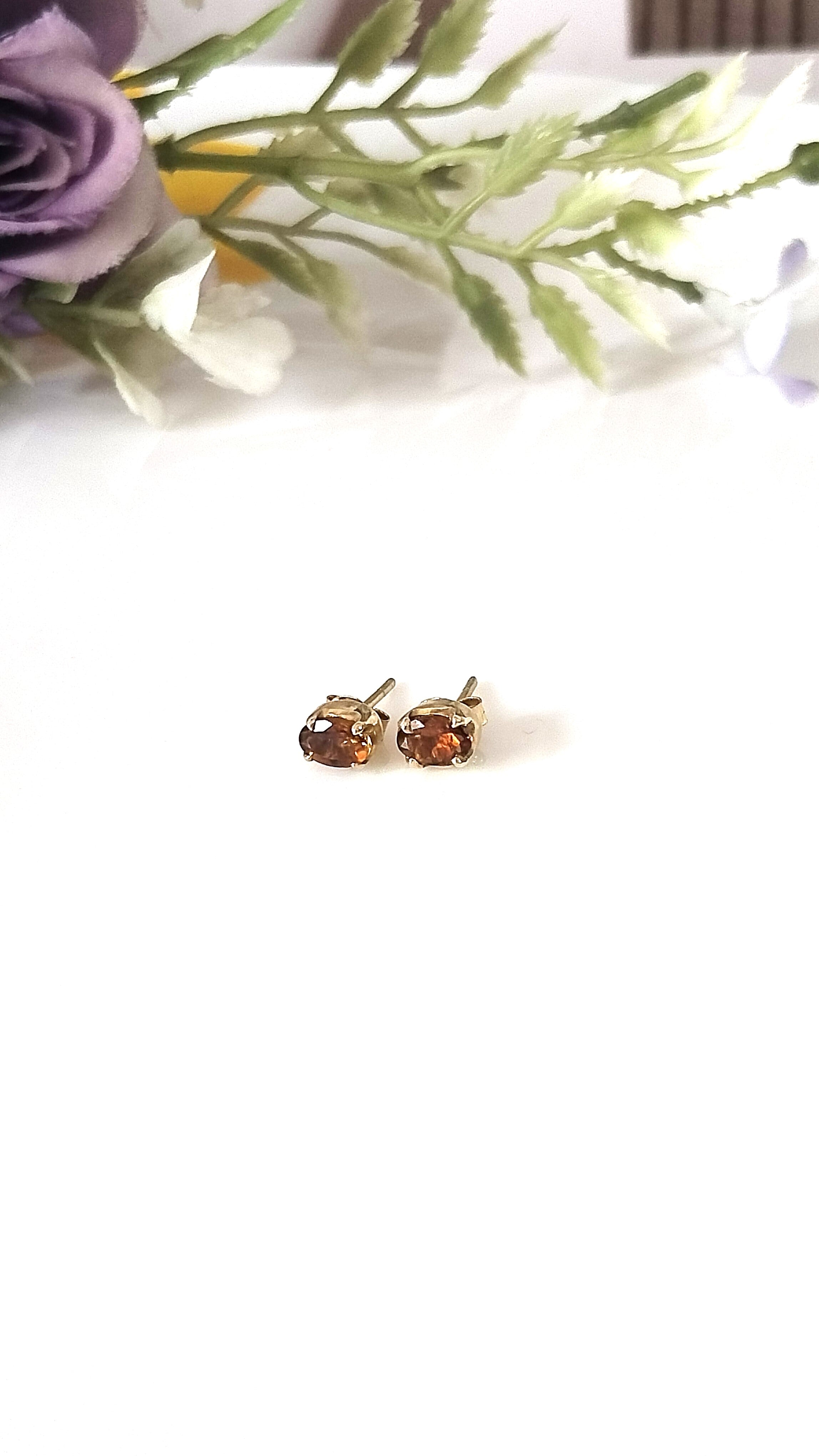 Yellow Topaz 14k Gold Studs, Minimalist Oval Studs, Gift For Her,