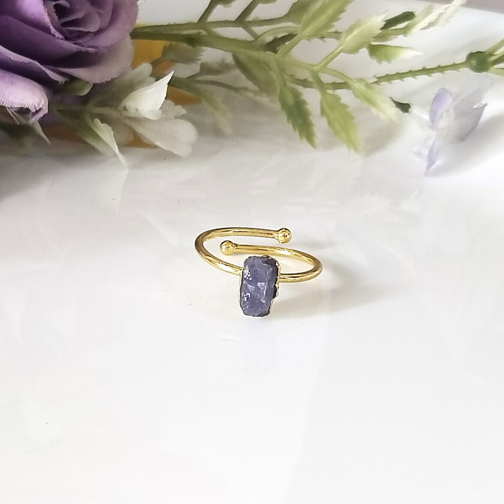Blue Sapphire 14k Gold Ring, Row Sapphire Minimalist Adjustable Ring, Gift For Her