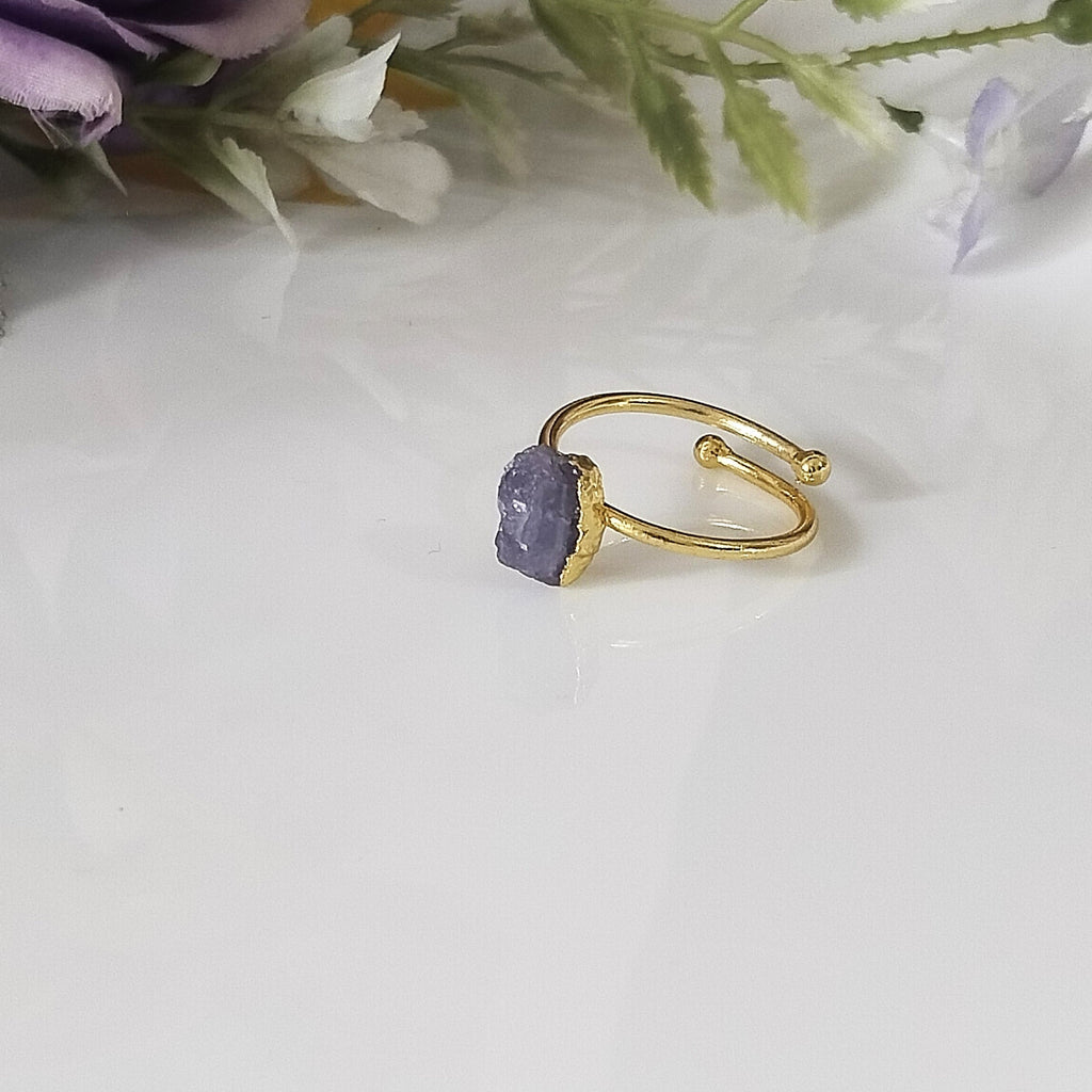 Blue Sapphire 14k Gold Ring, Row Sapphire Minimalist Adjustable Ring, Gift For Her