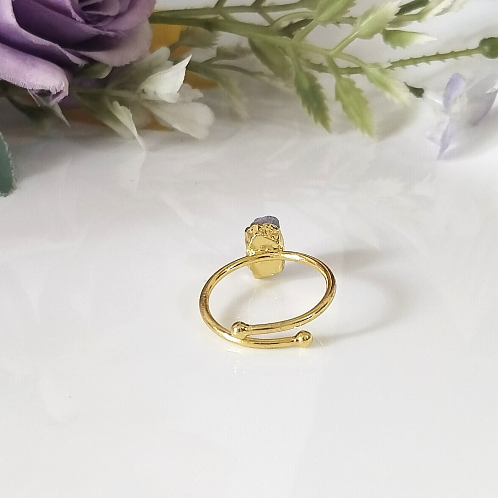 Blue Sapphire 14k Gold Ring, Row Sapphire Minimalist Adjustable Ring, Gift For Her
