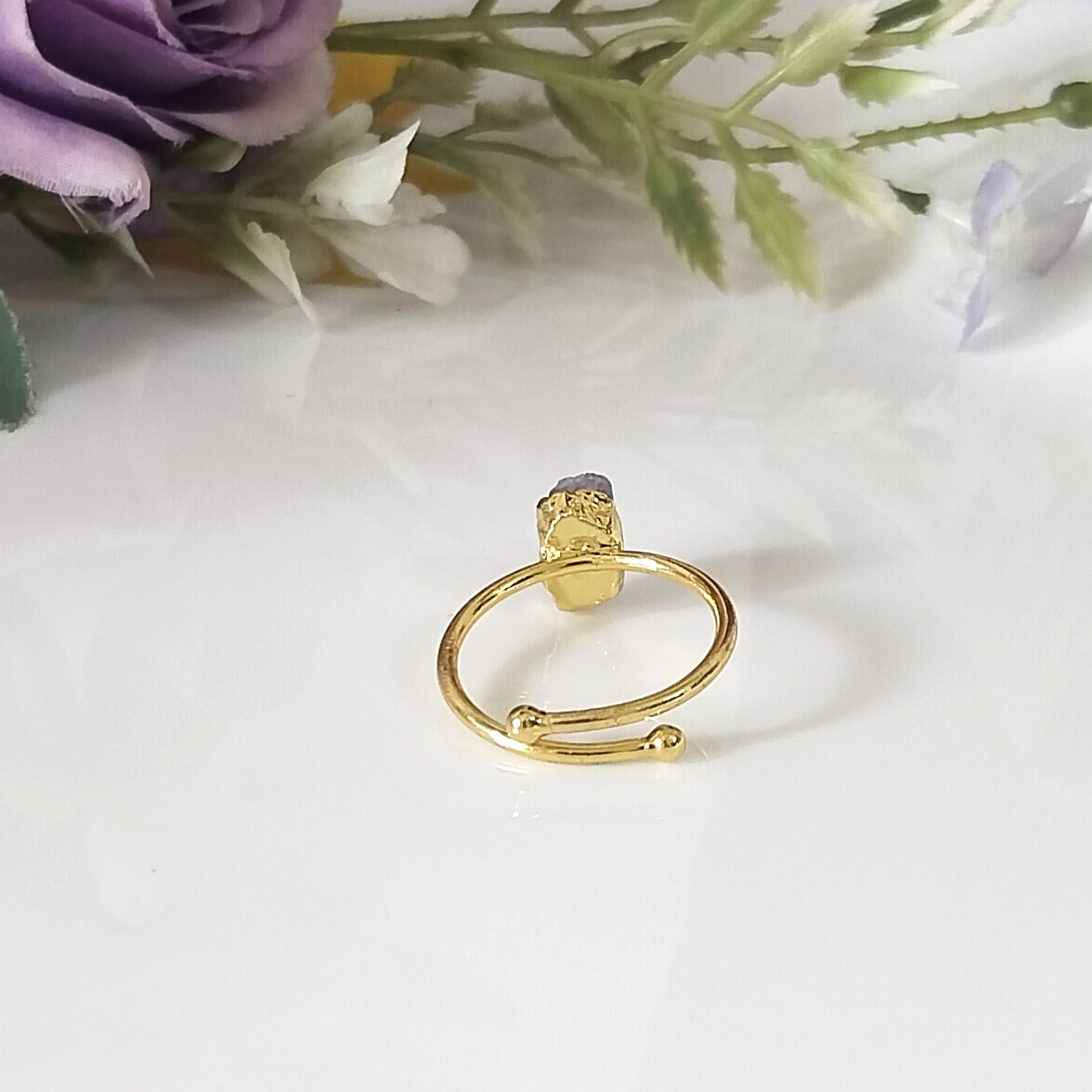 Blue Sapphire 14k Gold Ring, Row Sapphire Minimalist Adjustable Ring, Gift For Her