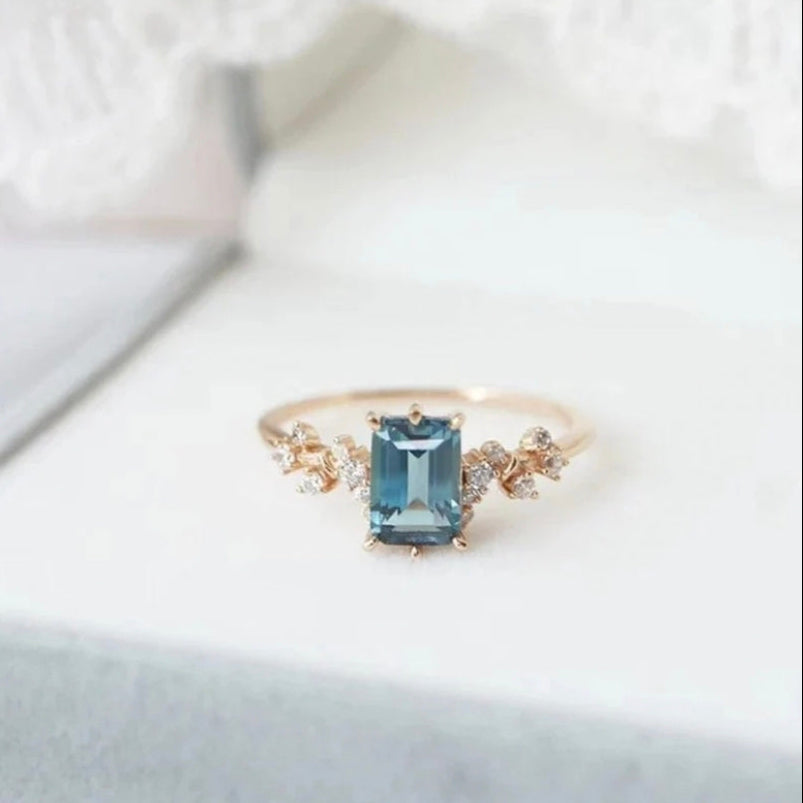 London Topaz Engagement Ring, Topaz Vintage Moissanite Ring