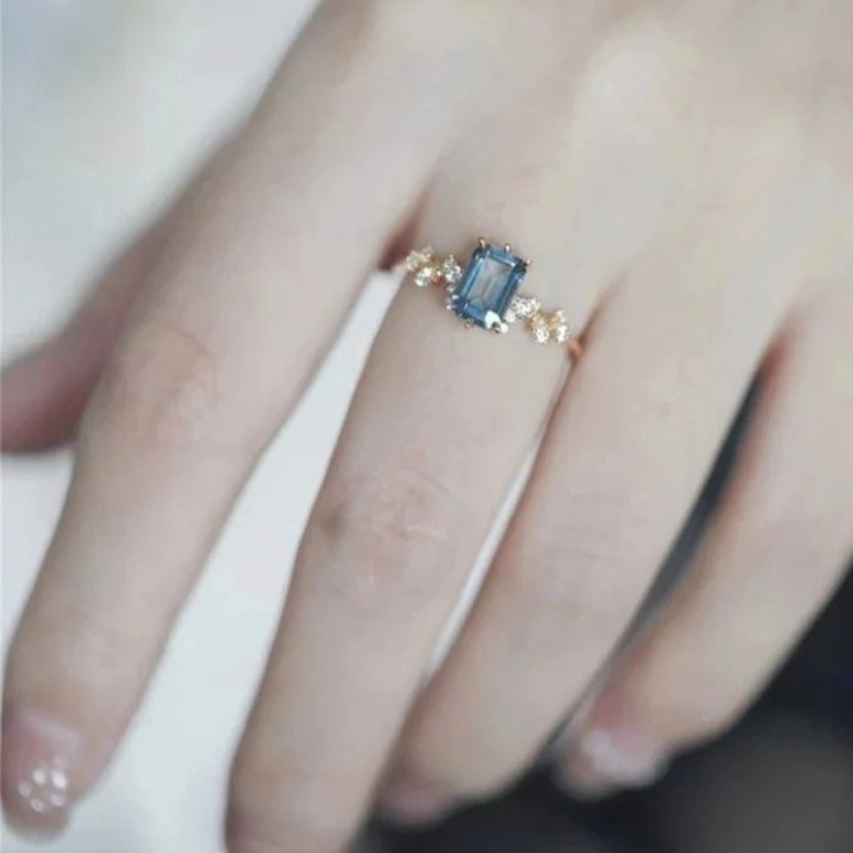 London Topaz Engagement Ring, Topaz Vintage Moissanite Ring