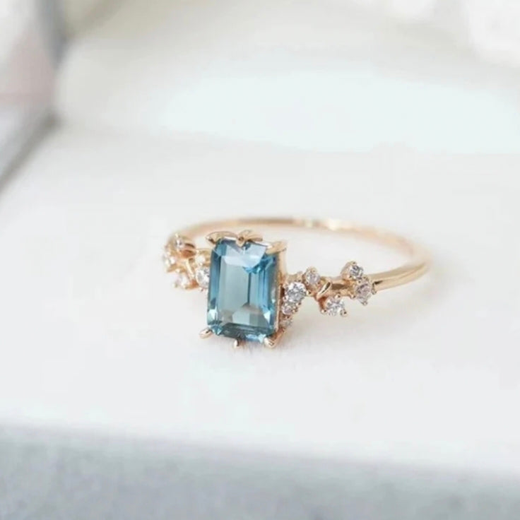London Topaz Engagement Ring, Topaz Vintage Moissanite Ring