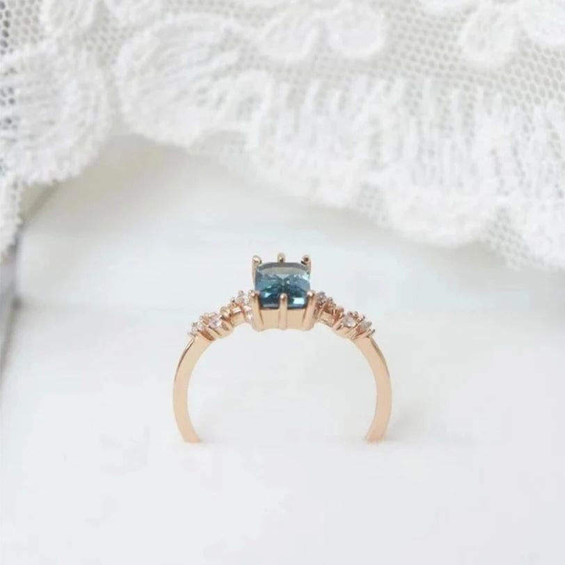 London Topaz Engagement Ring, Topaz Vintage Moissanite Ring