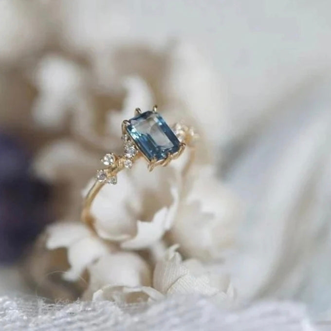 London Topaz Engagement Ring, Topaz Vintage Moissanite Ring