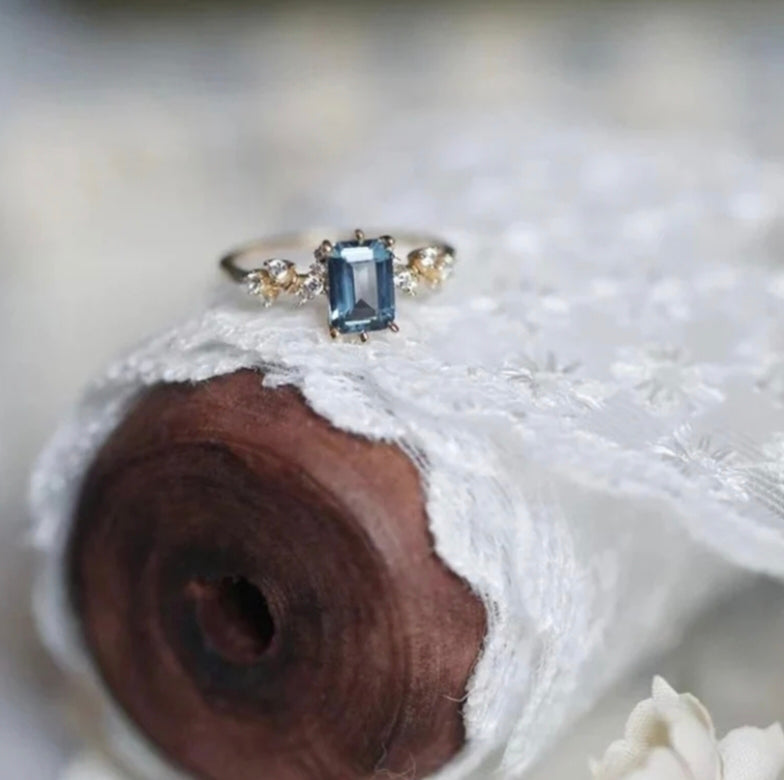 London Topaz Engagement Ring, Topaz Vintage Moissanite Ring