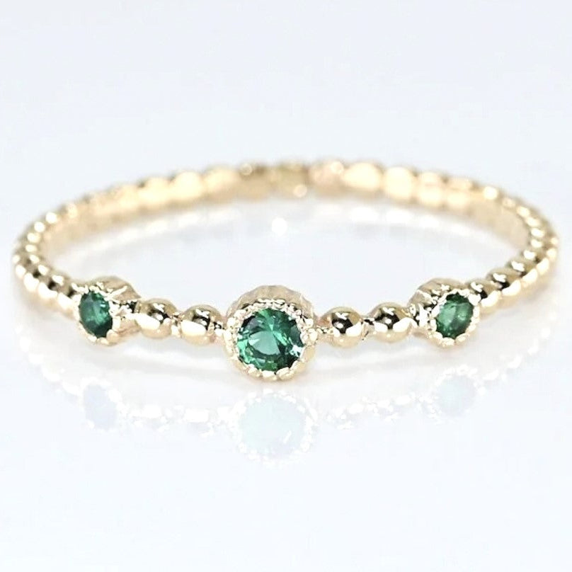 Emerald Dainty 14k Gold Ring, Minimalist Stacking Ring, Gift For Her