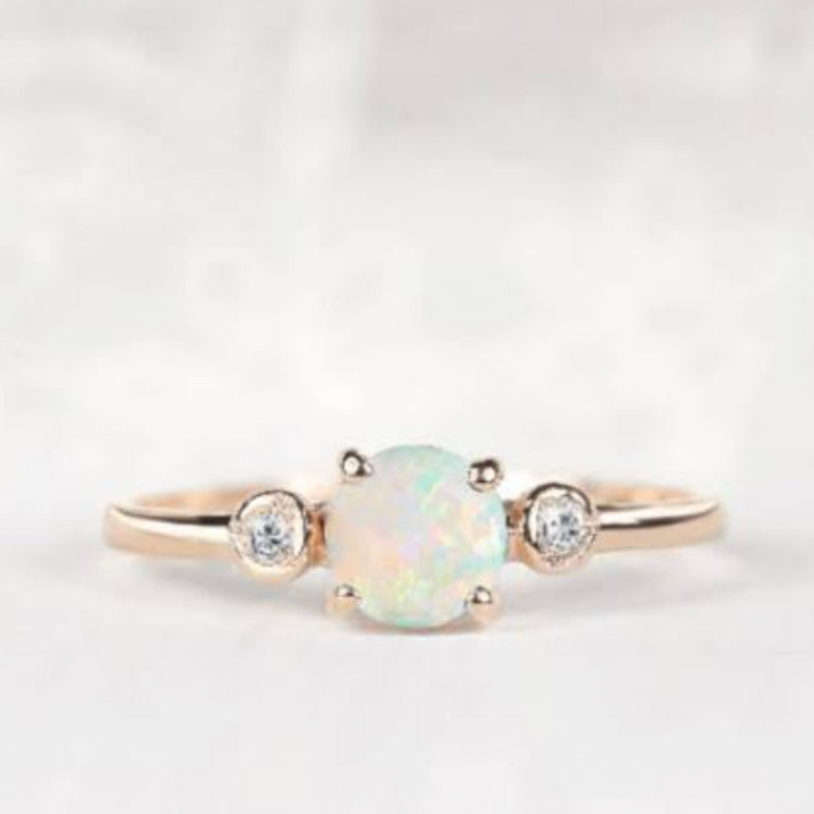 Opal 14k Gold Engagement Ring, Moissanite 14k Gold Ring, Gift For Her, Personalized Gift