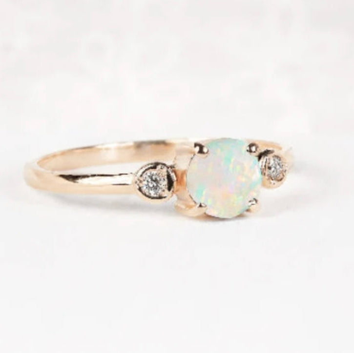 Opal 14k Gold Engagement Ring, Moissanite 14k Gold Ring, Gift For Her, Personalized Gift