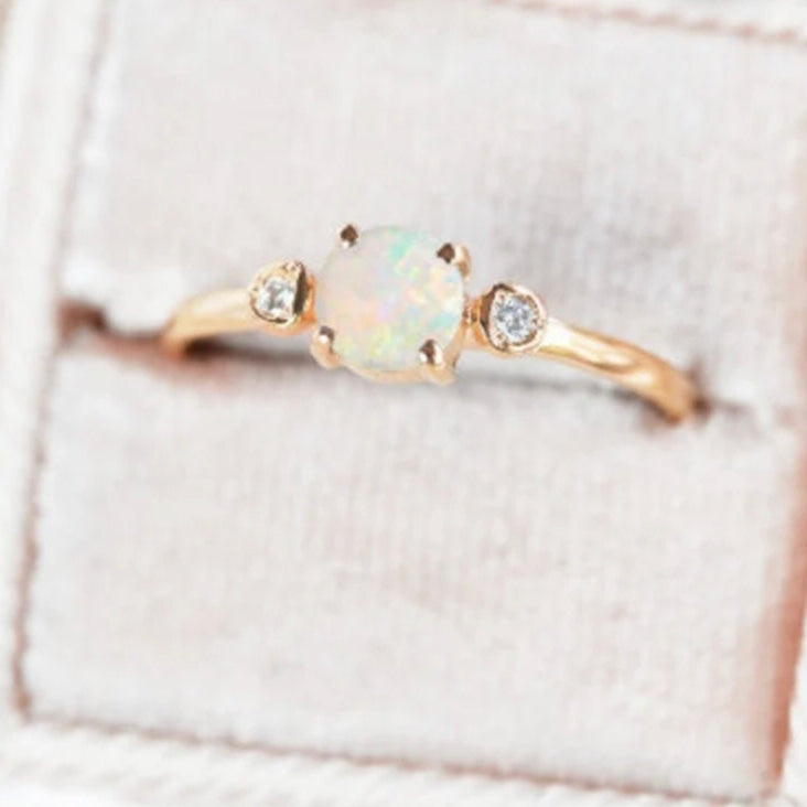 Opal 14k Gold Engagement Ring, Moissanite 14k Gold Ring, Gift For Her, Personalized Gift