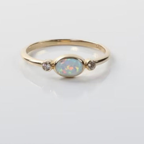 Opal 14k Gold Ring, Minimalist Stone Ring