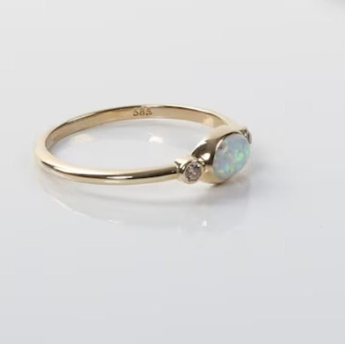 Opal 14k Gold Ring, Minimalist Stone Ring