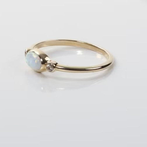 Opal 14k Gold Ring, Minimalist Stone Ring