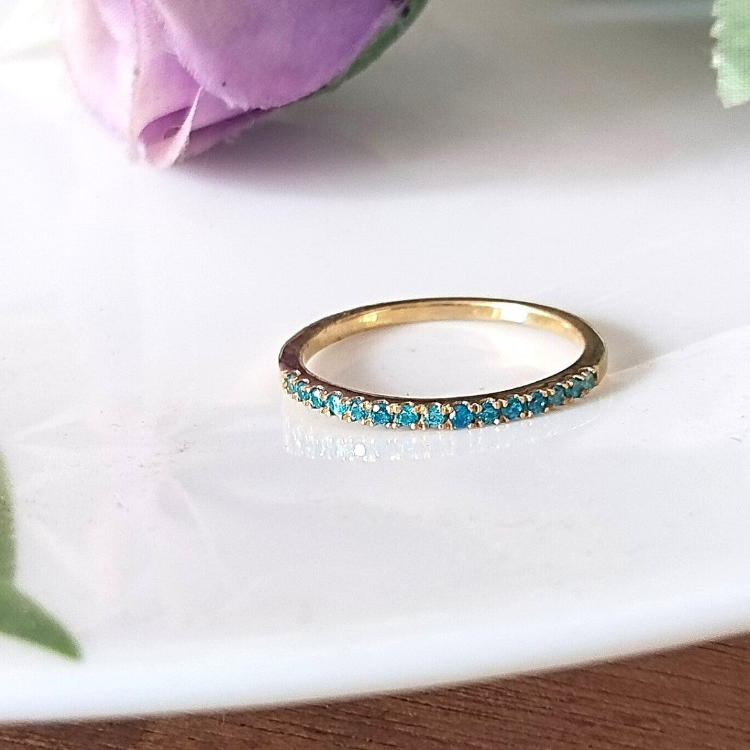 Blue Topaz Half Eternity Ring, 14k Gold Wedding Ring, Gift For Her