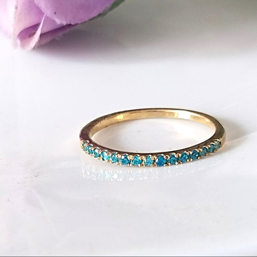 Blue Topaz Half Eternity Ring, 14k Gold Wedding Ring, Gift For Her