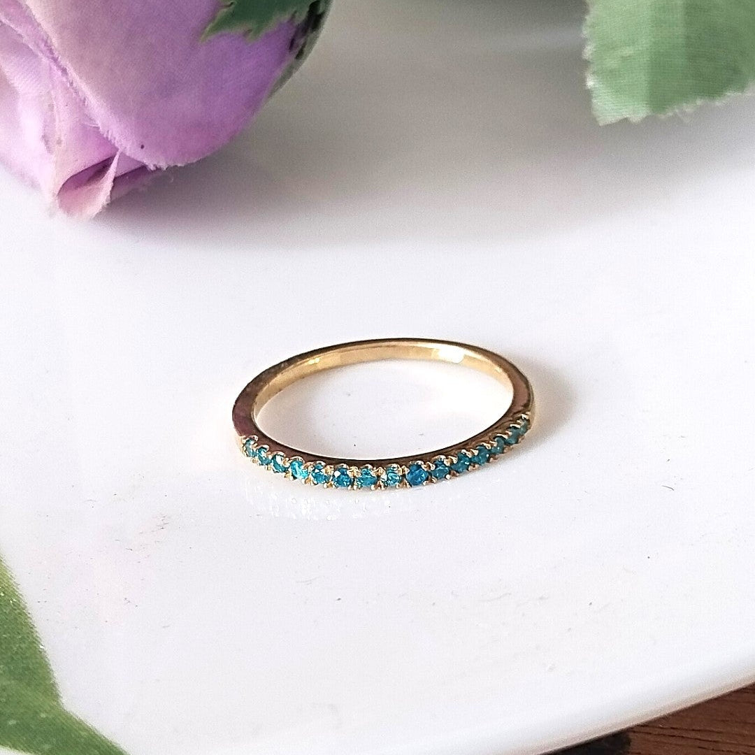 Blue Topaz Half Eternity Ring, 14k Gold Wedding Ring, Gift For Her