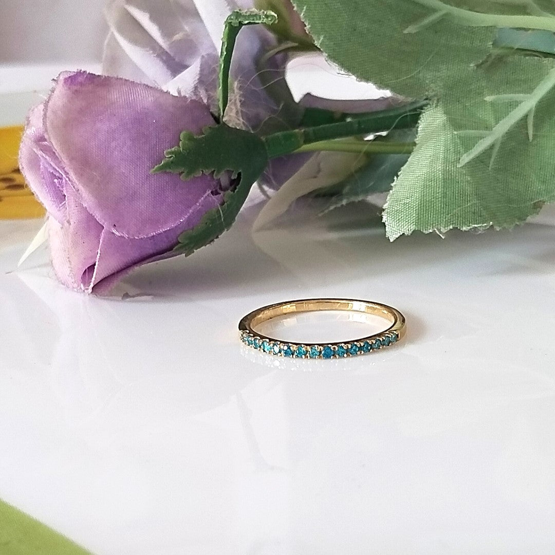 Blue Topaz Half Eternity Ring, 14k Gold Wedding Ring, Gift For Her
