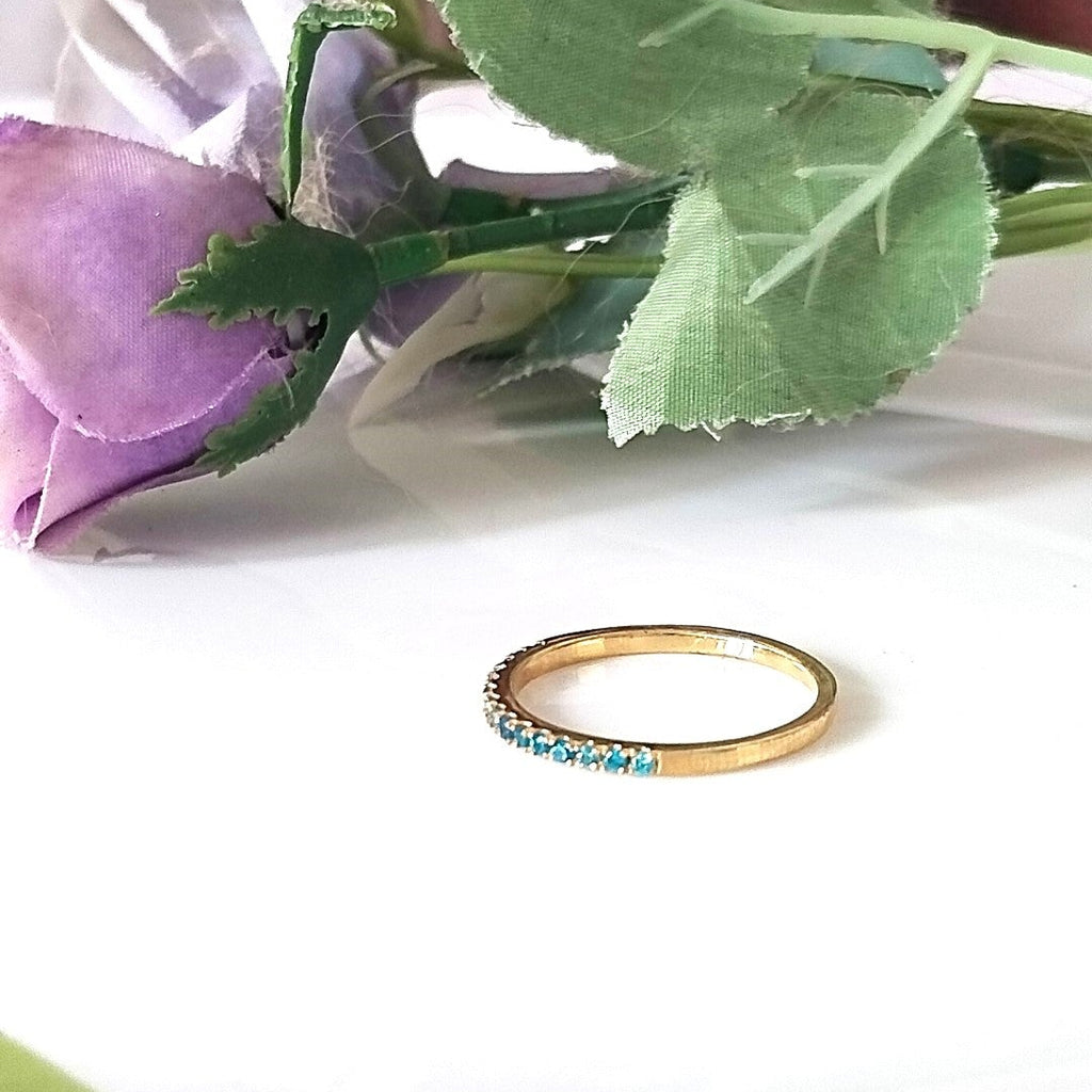Blue Topaz Half Eternity Ring, 14k Gold Wedding Ring, Gift For Her