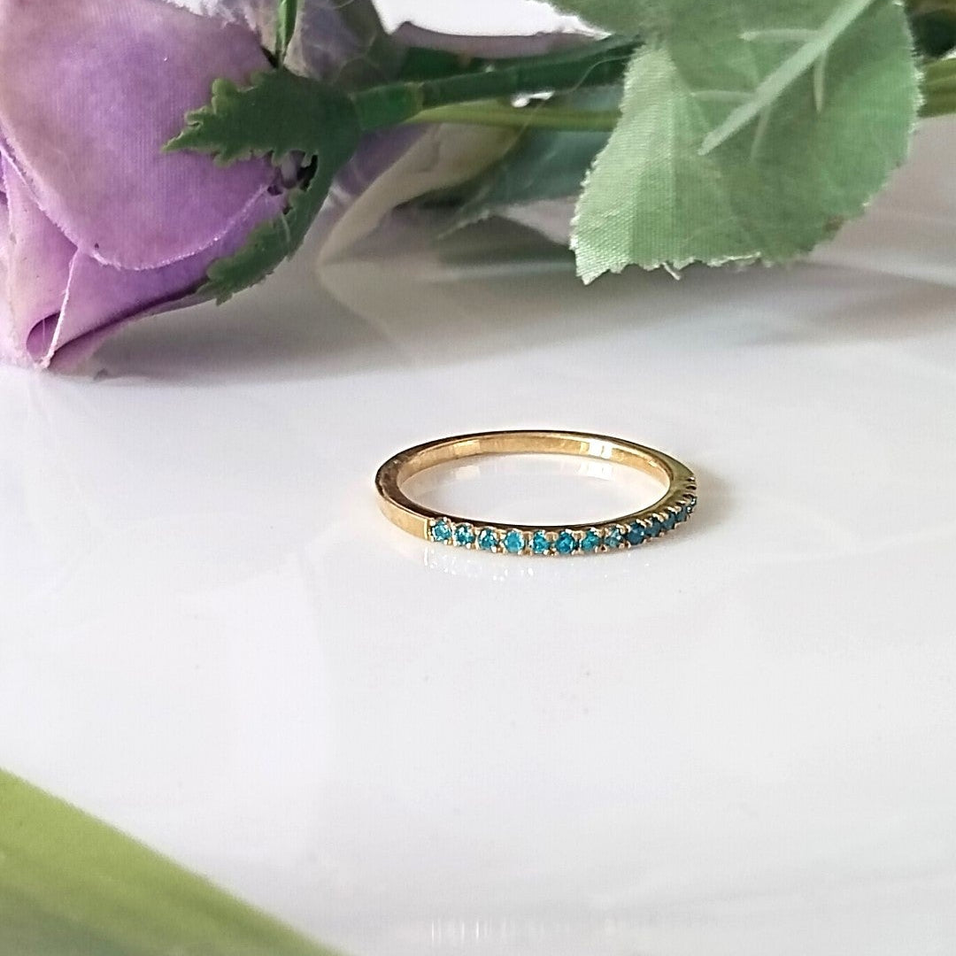Blue Topaz Half Eternity Ring, 14k Gold Wedding Ring, Gift For Her