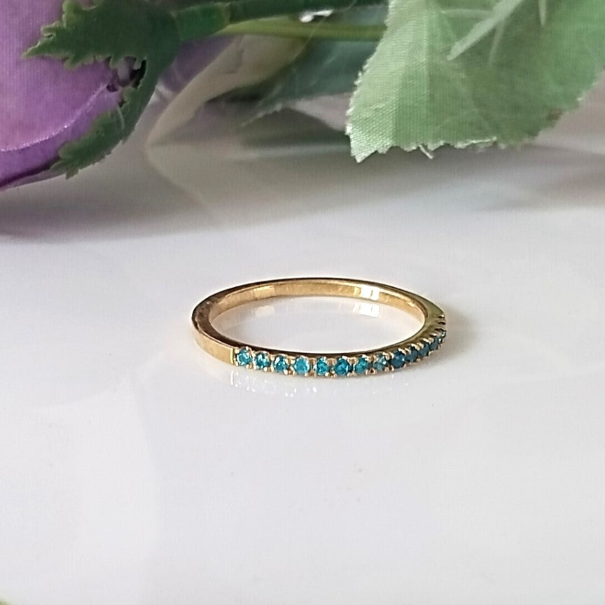 Blue Topaz Half Eternity Ring, 14k Gold Wedding Ring, Gift For Her
