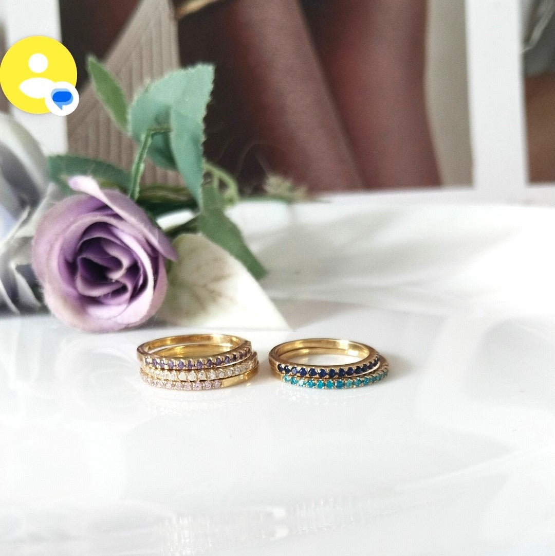 Multi Stones 14k Gold Wedding Band, Minimalist Stone Band, Personalized Gift