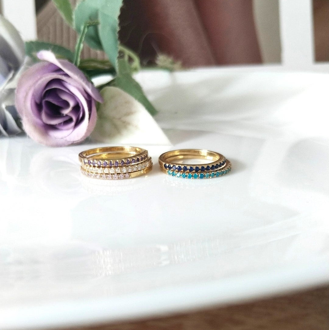 Multi Stones 14k Gold Wedding Band, Minimalist Stone Band, Personalized Gift
