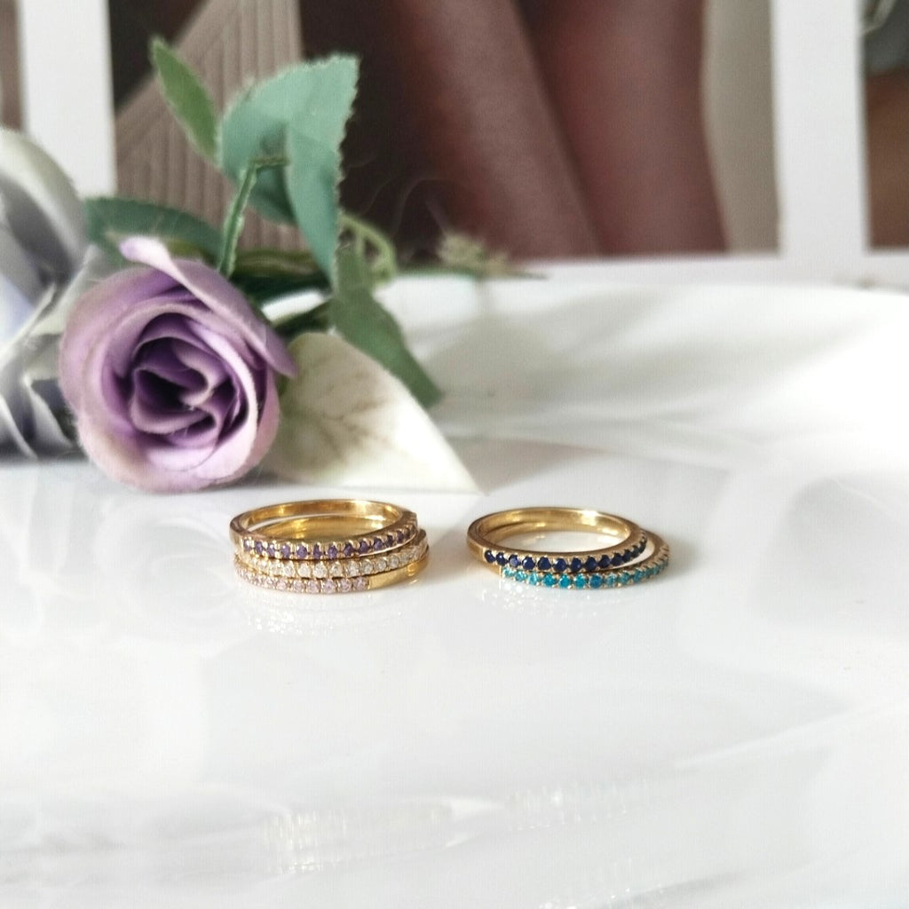 Multi Stones 14k Gold Wedding Band, Minimalist Stone Band, Personalized Gift