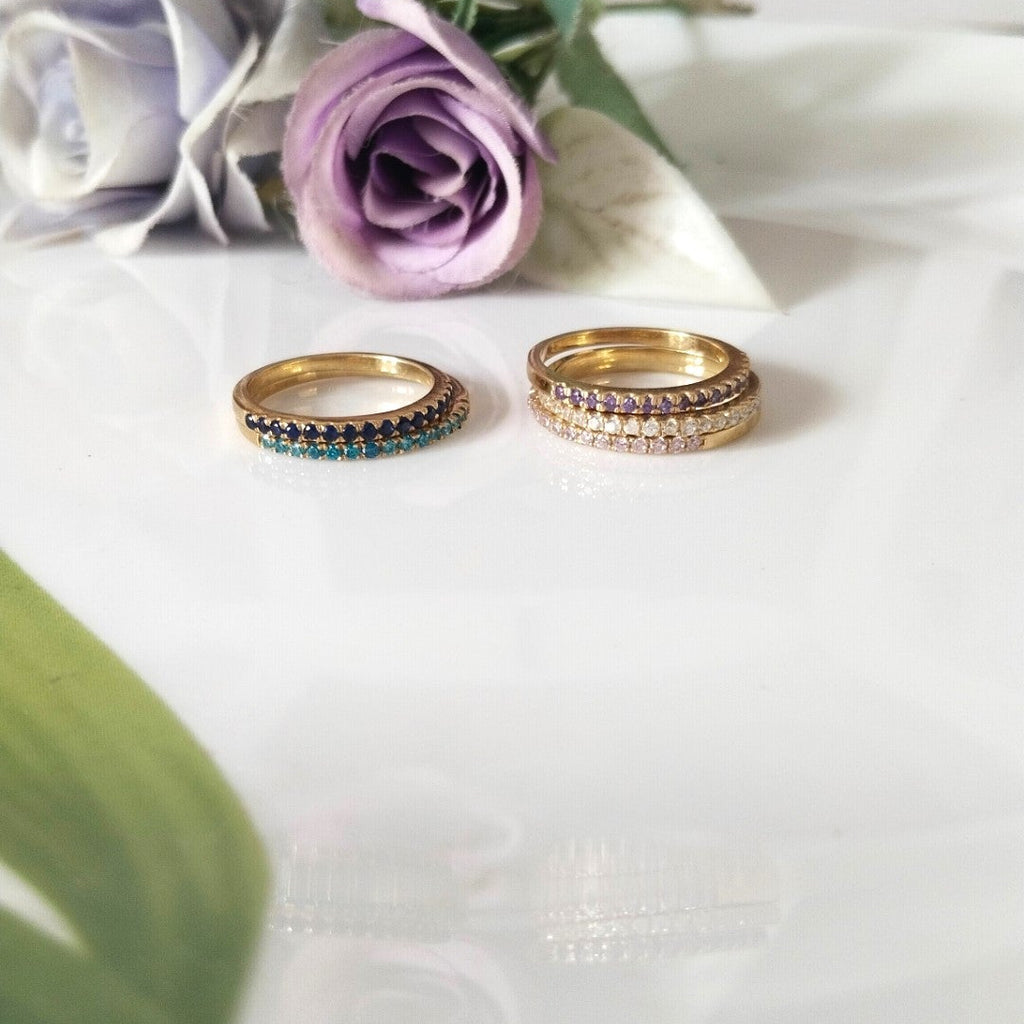 Multi Stones 14k Gold Wedding Band, Minimalist Stone Band, Personalized Gift