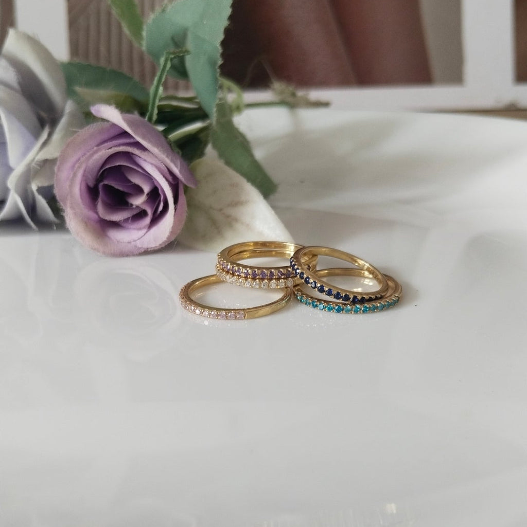 Multi Stones 14k Gold Wedding Band, Minimalist Stone Band, Personalized Gift
