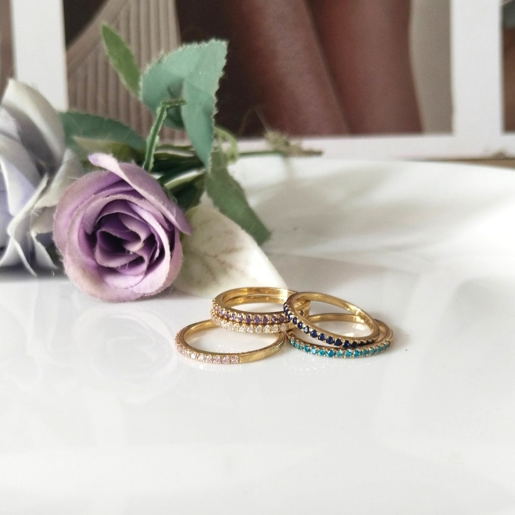 Multi Stones 14k Gold Wedding Band, Minimalist Stone Band, Personalized Gift