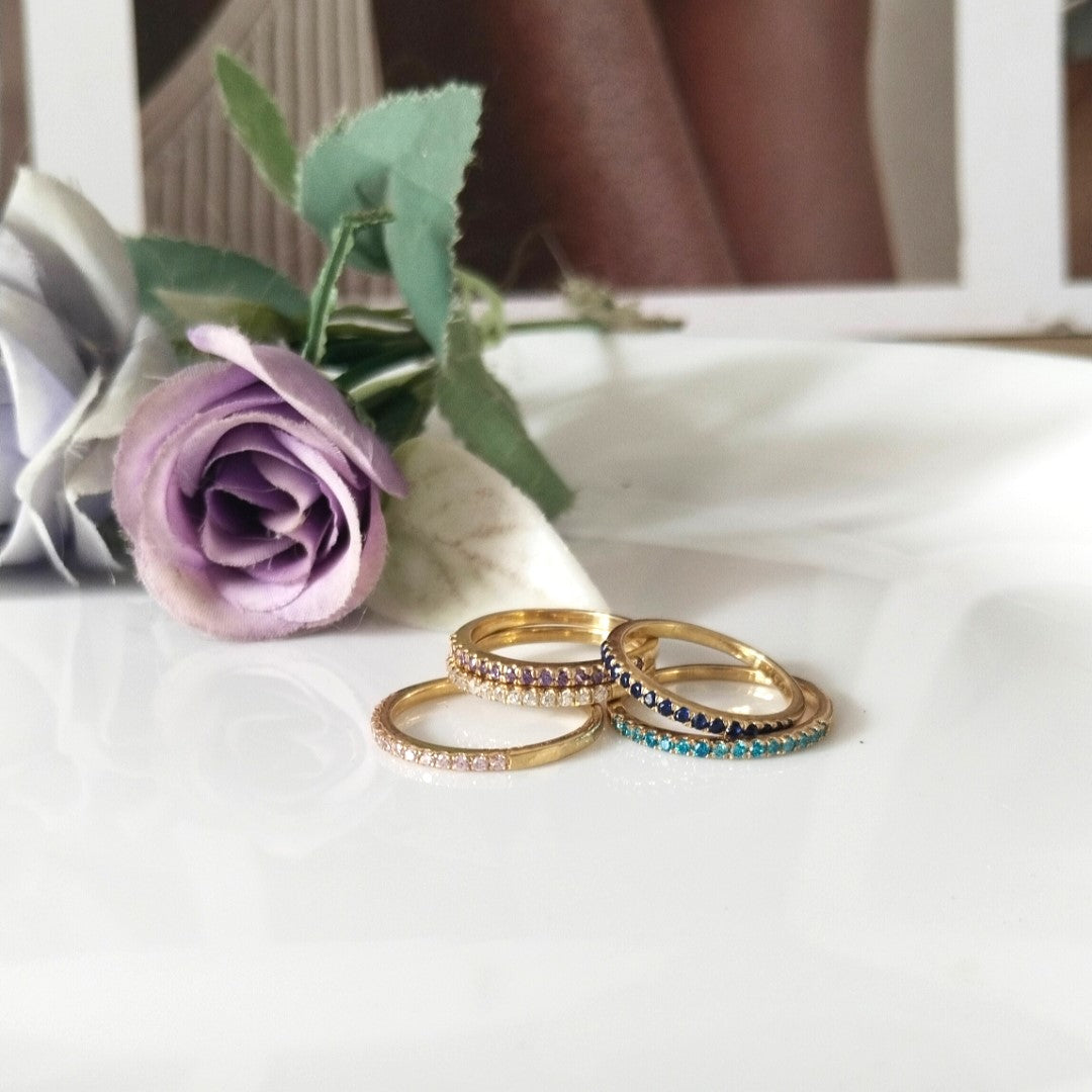 Multi Stones 14k Gold Wedding Band, Minimalist Stone Band, Personalized Gift