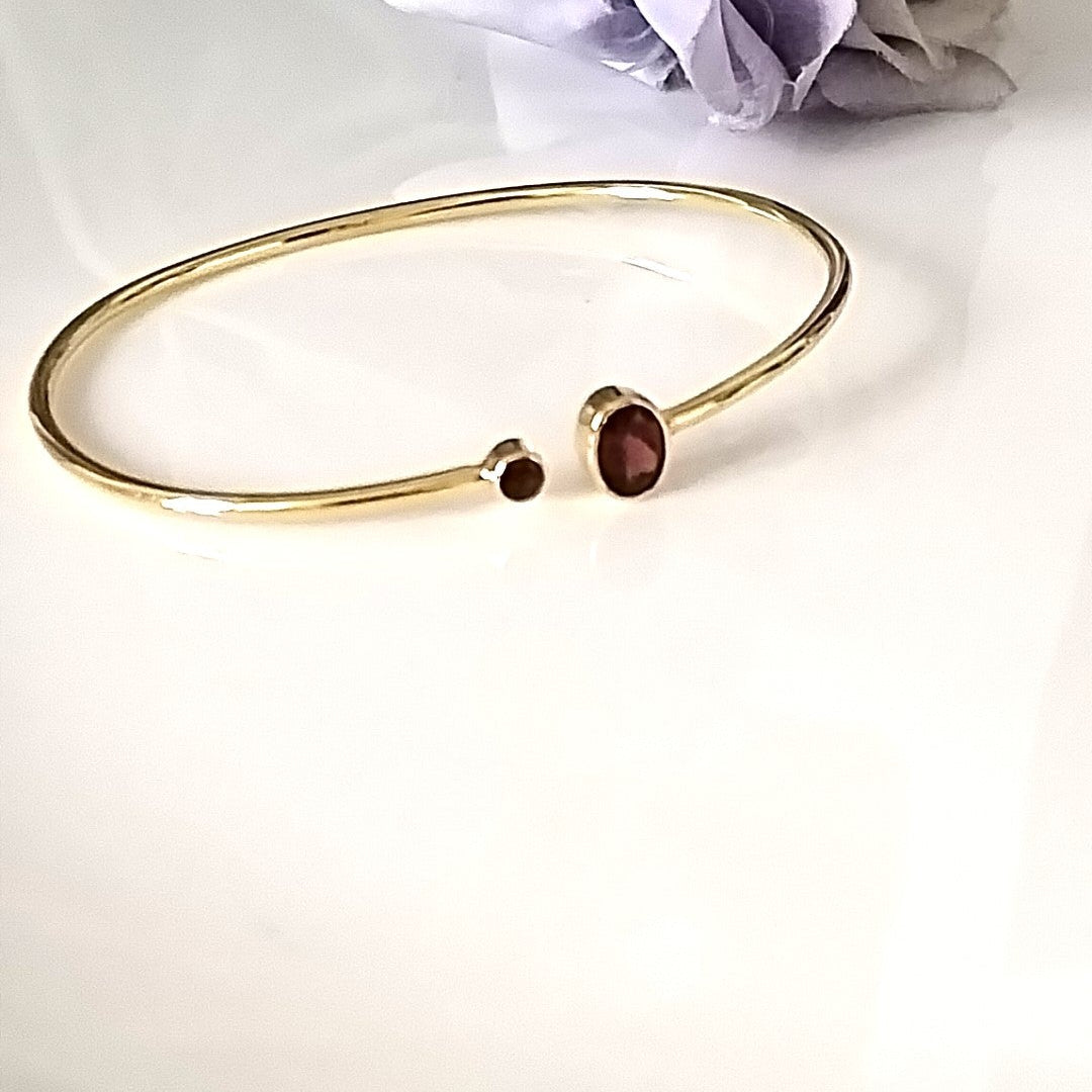 Garnet 14k Gold Bangles, Minimalist Stone Bangle, Personalized Gift