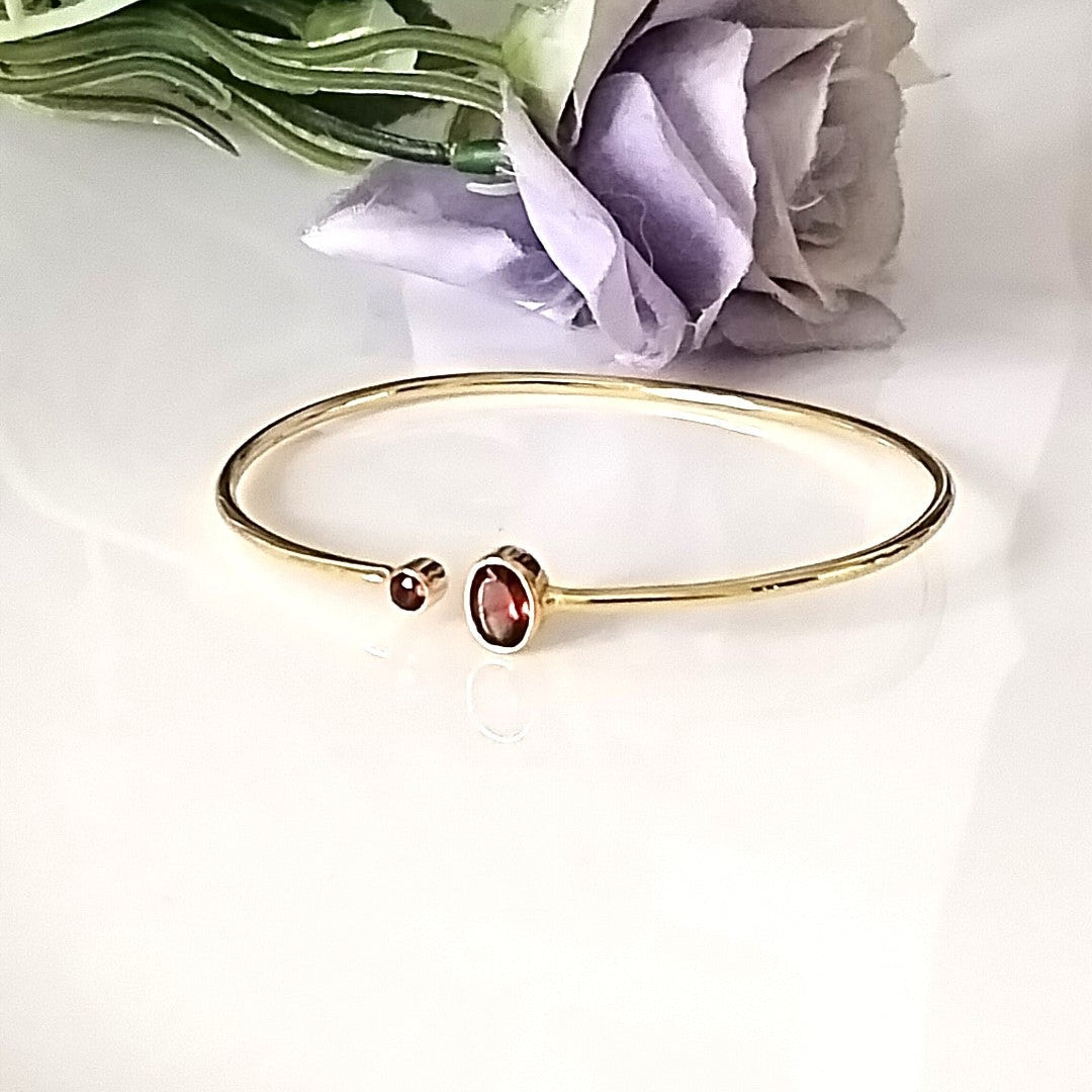 Garnet 14k Gold Bangles, Minimalist Stone Bangle, Personalized Gift