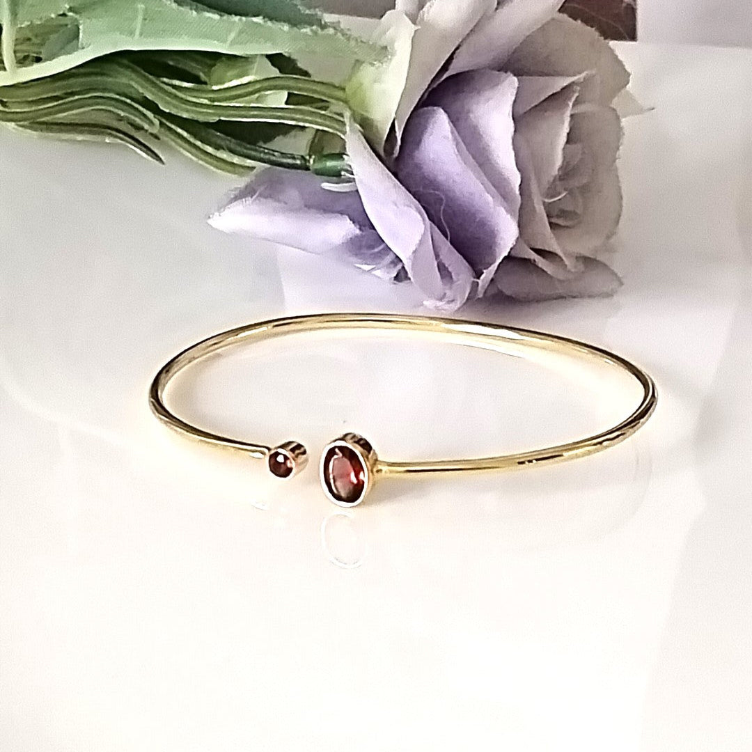 Garnet 14k Gold Bangles, Minimalist Stone Bangle, Personalized Gift