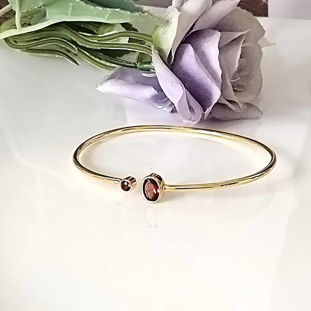 Garnet 14k Gold Bangles, Minimalist Stone Bangle, Personalized Gift