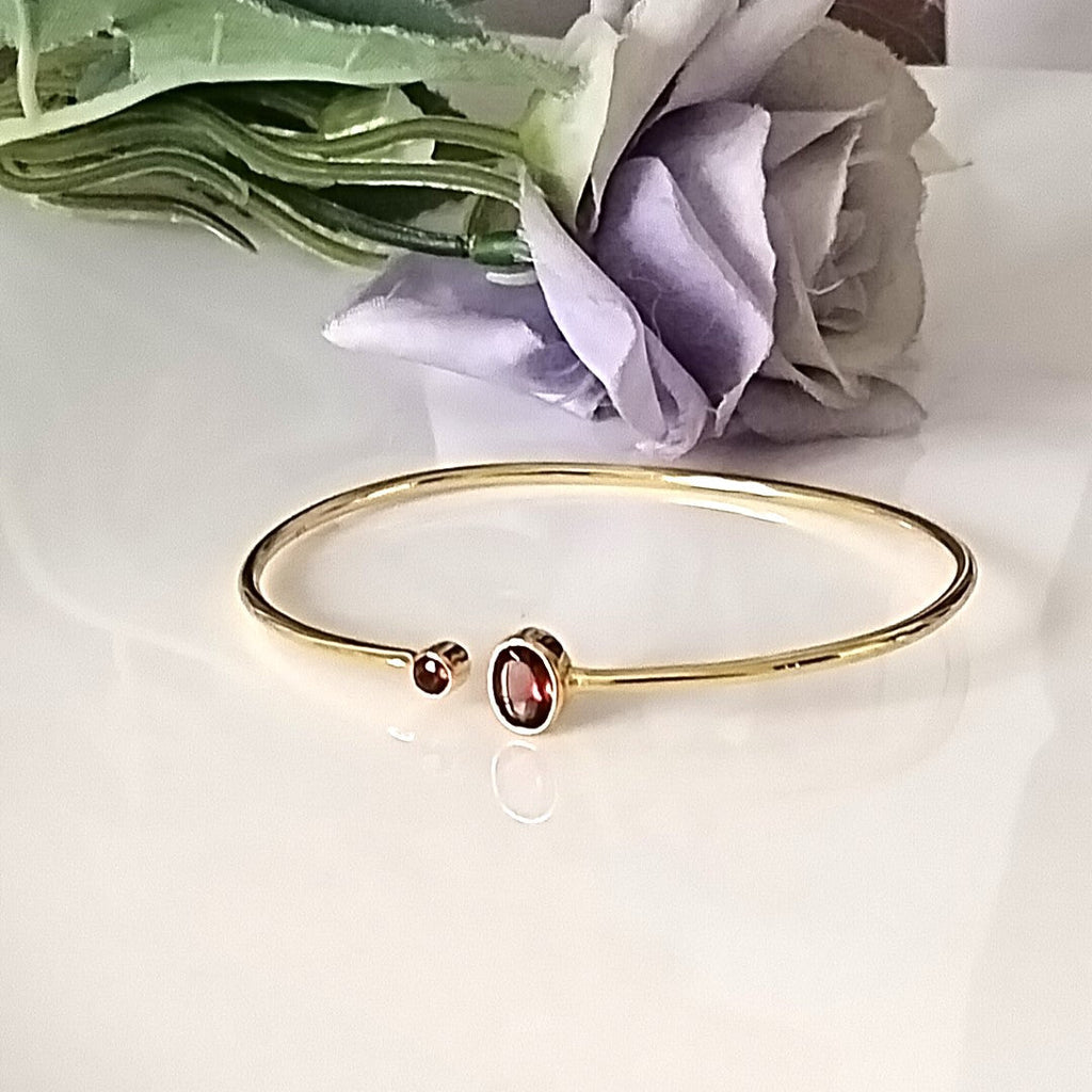 Garnet 14k Gold Bangles, Minimalist Stone Bangle, Personalized Gift